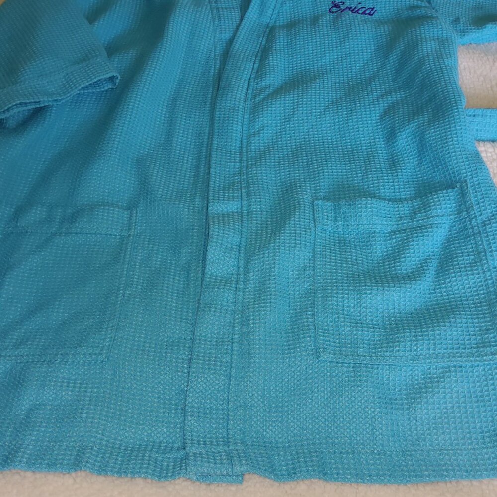 Embroidered "Erica" Waffle Weave Kimono RobeKimono Thigh Length Robe - Picture 5 of 9
